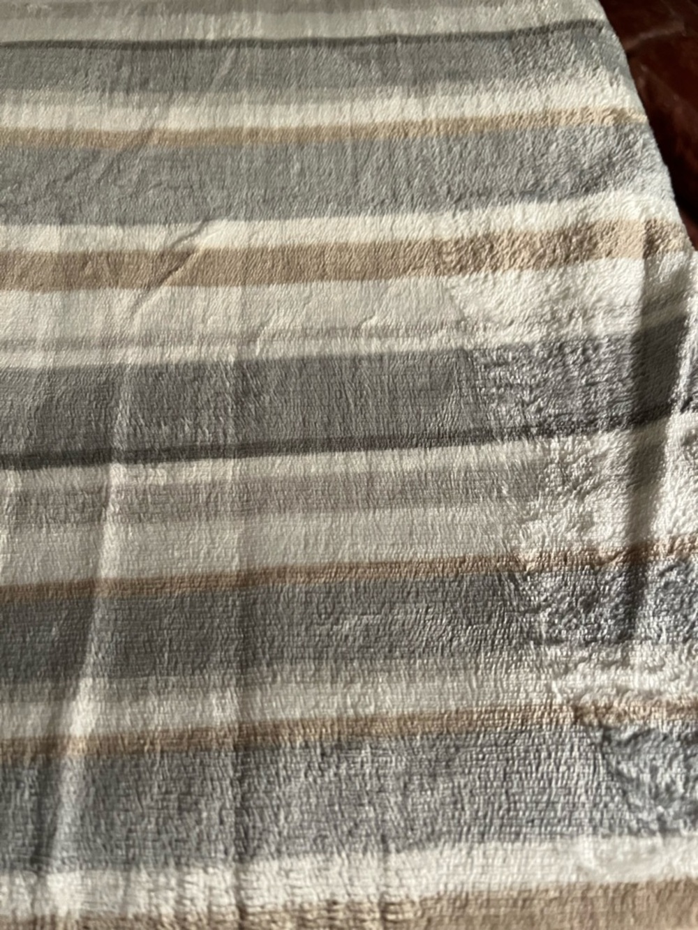 Home Reflections Striped Plush Throw Blanket in Gray, Cream & Tan